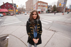 Carly Kalish pictured at intersection of Sherbourne and Dundas